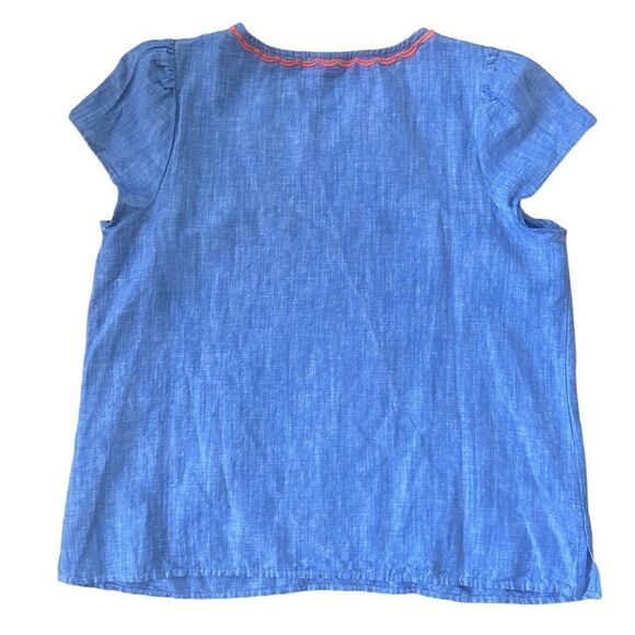 Talbots Black Label Split Neck Embroidered Linen Blend Top Large Petite - Picture 4 of 9